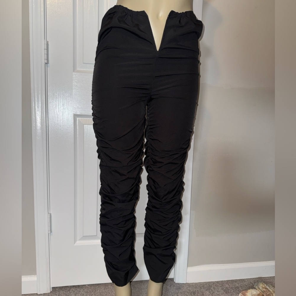 Elegant Black Ruched Women's Pants